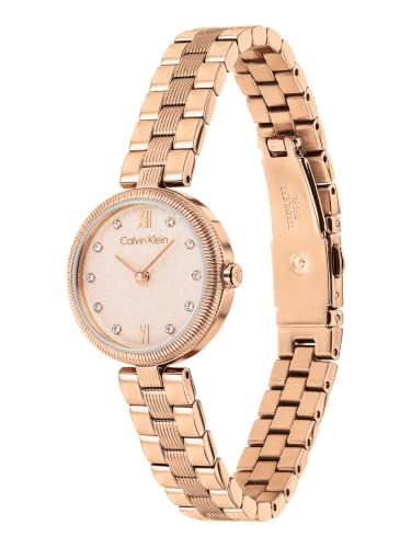 Calvin Klein Gleam Qtz Basic Slim Blush Color Round Dial Women's Watch | Ionic Plated Rose Gold Steel Material | Bracelet Watch - 25100227