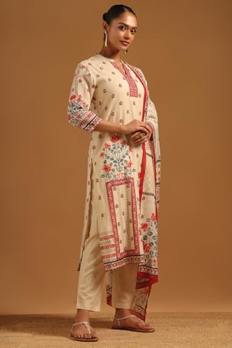 Soch Womens Cream Mul Chanderi Floral Salwar Suit With Hand Embroidery and Bead Details