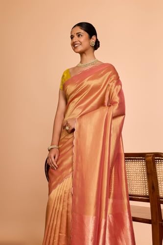 Taneira Women Light Pink Viscose Tissue Woven Saree with Unstitched Blouse Piece (SAPP01AC5590-Light Pink)