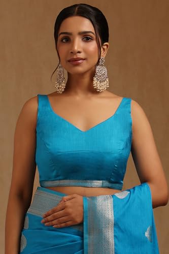 Soch Womens Blue Viscose Silk Ethnic Motifs Zari Woven Saree