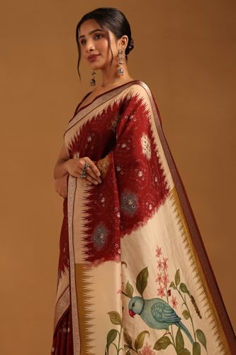 Soch Womens Maroon Poly Viscose Bandhani Saree