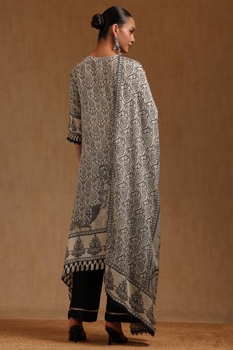 Soch Womens Cream Crepe Ethnic Motifs Salwar Suit With Stone Work