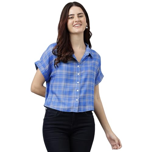 Latin Quarters Women's Blue Yarn Dyed Rayon Blouse_XXXL