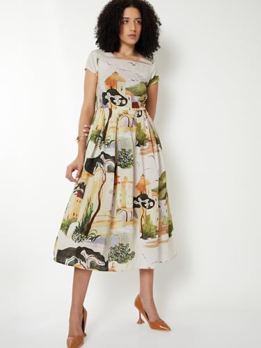 Max Kalki x Max Women Printed Midi Dress(White_XS)