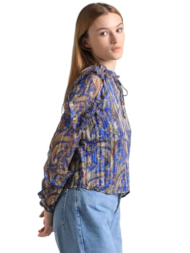ONLY Women Printed Cotton Regular Fit Blue Top