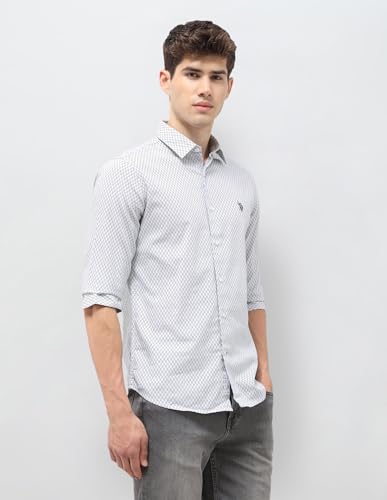 U.S.Polo Association Men's Tailored Fit Geometric Printed Shirt (USSHT3430_Light Grey_40)