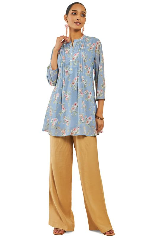Soch Womens Blue Georgette Floral Print A-Line Tunic