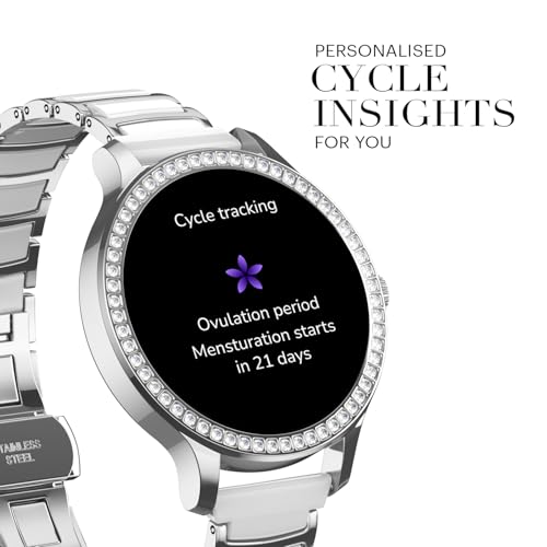 Noise Diva Araya Smartwatch for Women with AMOLED Display (850 Nits), 60 Precision-Set Crystals, Cycle Tracking, Skin Temperature, SOS with Live Location, 100+ Watch Faces - Rose Gold Ceramic
