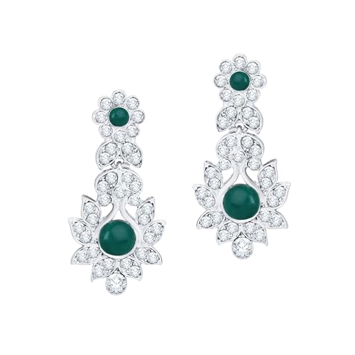 Atasi International Silver Plated Emerald Green Crystals Women's Necklace Set | Jewellery Set With Earrings | RDG5764