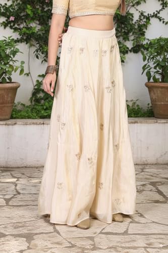 W for Woman Off-White Floral Sequin Work Flared Tissue Skirt (W50512-224656-M)