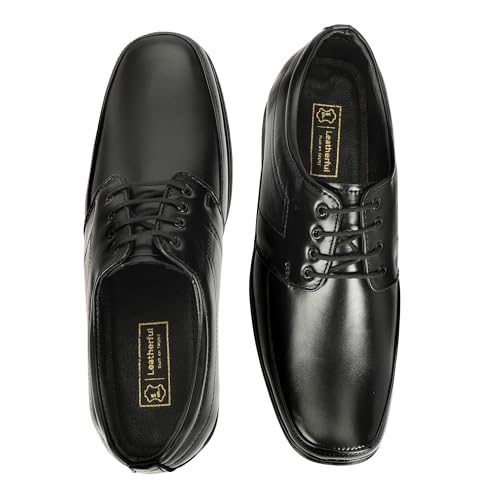 Leatherful Formal Lace-up Derby Shoes for Men | Full Grain Genuine Leather | PU Sole & Nappa Lining | Office | Party | Smart Casual (Black, UK Footwear Size System, Adult, Men, Numeric, Medium, 10)