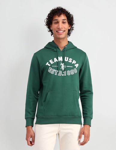 U.S. POLO ASSN. Mens Solid Full Sleeve Front Closed Hoddie Sweatshirts (UDSWSS0129_Dk. Green_S)