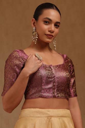 Soch Womens Onion Pink Tissue with Zari Woven Padded Blouse