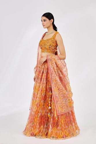 AG Clothing Women's Organza Semi Stitched Lehenga Choli With Dupatta | Digital Print With Creaz Pattern | Traditional, Wedding, Ethnic Wear Lehenga (ZC-MAndAKINI-Vol2i-121-Yellow)