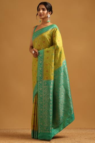 Soch Womens Light Green Silk Blend Ethnic Motifs Zari Woven Saree