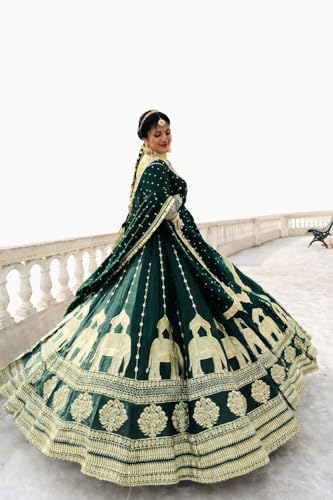 Artyfly Women Embroidered Chinon Silk Ethic Set with Dupatta Wedding and FestiveWear Traditional Outfit (Green)