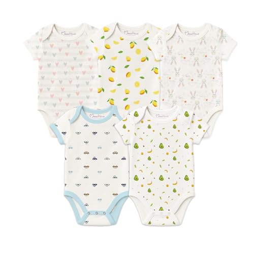 Moms Home Soft Organic Cotton Unisex Baby Onesie/Bodysuit Pack of 5 - (3-6 Months) Mix Designs