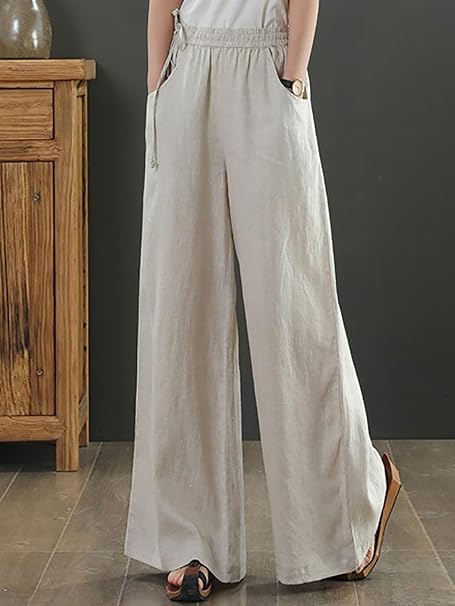 KOTTY Women's Crumble Fabric Chalk White Wide Leg Trousers(White,30)_KOTTYWOMENSPANT801L