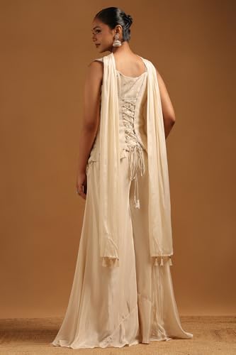 Soch Womens Cream Tissue Floral Salwar Suit With Sequins