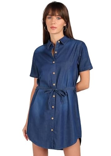 Gaucha Casual Wear Short Length Cotton Denim Dark Blue Short Dress for Women & Girls