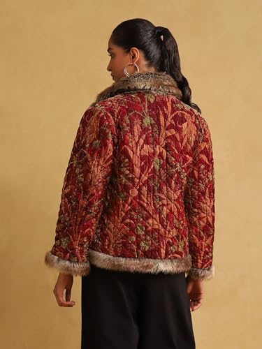 Ritu Kumar Wine Printed Silk Velvet Quilted Jacket