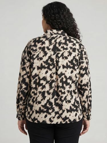 9 Impression Women's Leopard Print Polyester Casual Relax Fit Plus Size Shirt (Black & White; 4XL)
