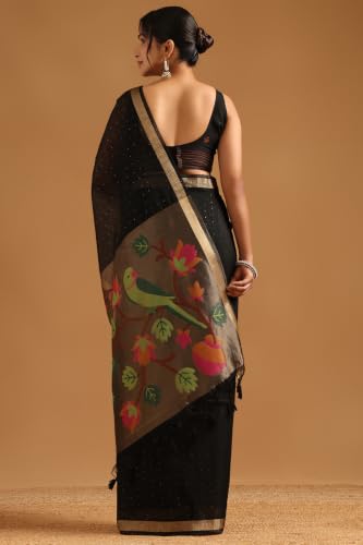 Soch Womens Black Tissue Woven Design Saree With Sequin