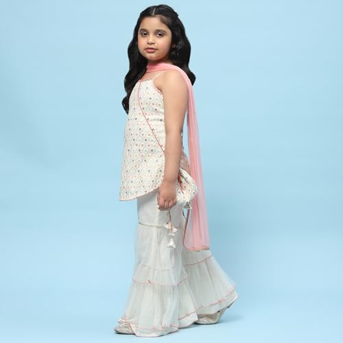 BIBA Girls Cotton Embroidery Relaxed Kid Top With Palazzo Set(KW5093_CREAM_7), 7-8 Years