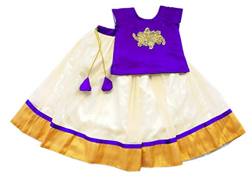 Stanwells Kids Baby Girls Cotton Silk Readymade Lehenga Choli Set | Traditional Embroidered South Indian Pattu Pavadai Ethnic Wear – Violet (3–4 Years)