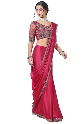 Soch Womens Fuchsia Zardosi Lace Border Organza Saree