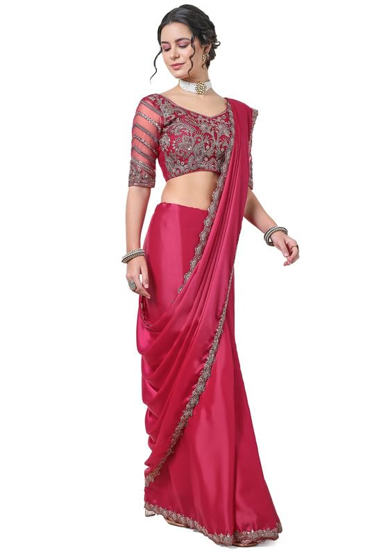 Soch Womens Fuchsia Zardosi Lace Border Organza Saree