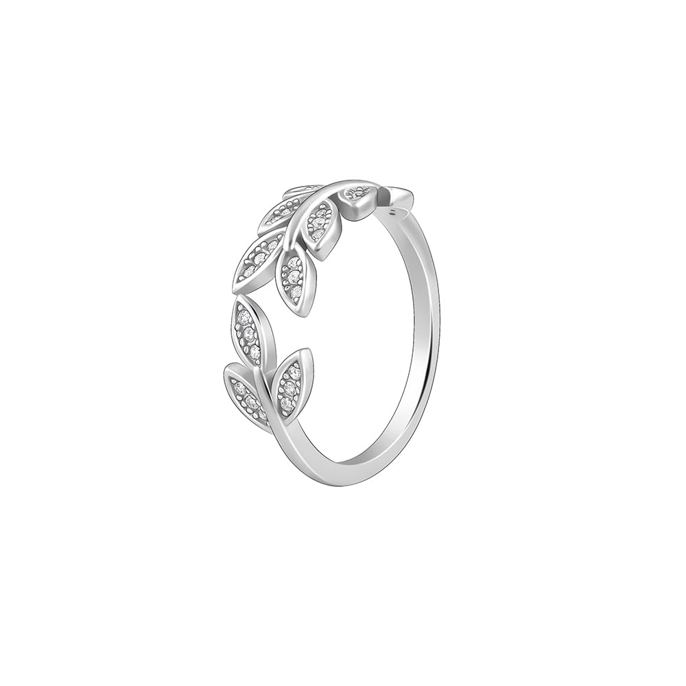 GIVA 925 Silver Anushka Sharma Zircon Leaf Ring, Adjustable | Gifts for Girlfriend, Gifts for Women and Girls | With Certificate of Authenticity and 925 Stamp | 6 Month Warranty*