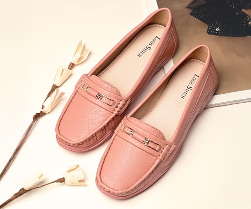 LOUIS STITCH Women’s Premium Pink Slip-On Loafers | Elegant Solid Slip-On Comfort Shoes for Casual and Formal Wear | Slip-On Loafer Shoes for Women | LSLD-BLR-HS03-PK | UK-4