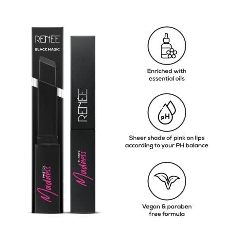 RENEE Princess Stick-On Nails Rainbow Unicorn 24pcs | Reusable, Lightweight, Long-Lasting | & RENEE Madness PH Lipstick Black, Glossy Pink Payoff, Vitamin E & Jojoba, Vegan, 3g