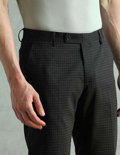 Arrow Men's Tapered Fit Mid Rise Trousers (ARAEOTR2192_Black_34)