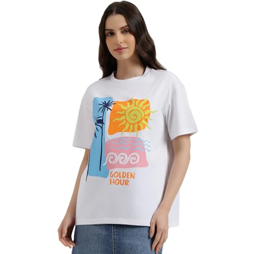 United Colors of Benetton Round Neck Printed T-Shirt (Size: L) - 26P3099W3308I101 White