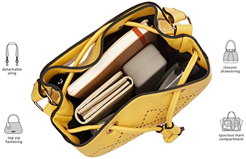Accessorize London Women's Faux Leather Yellow Cut Out Sling bag