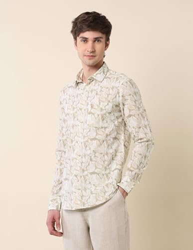 U.S.Polo Association Men's Tropical Printed Tailored Fit Shirt Green