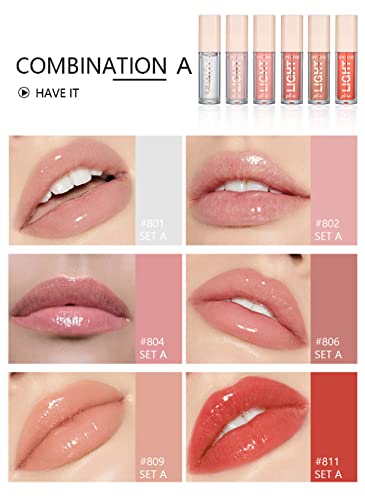 HANDAIYAN LIGHT LIPGLOSS SET - 12 Shades of Nude Lip Gloss, Clear Lip Gloss, and Sexy Liquid Lipstick for Women Lipstick Combo Pack WITH NEW AND IMPROVED APPLICATOR LID(SET A+SET B) (12 LIPGLOSS COMBO)