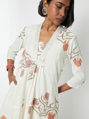 Max Women Floral Print A-lne Kurta Set (White_XXL)