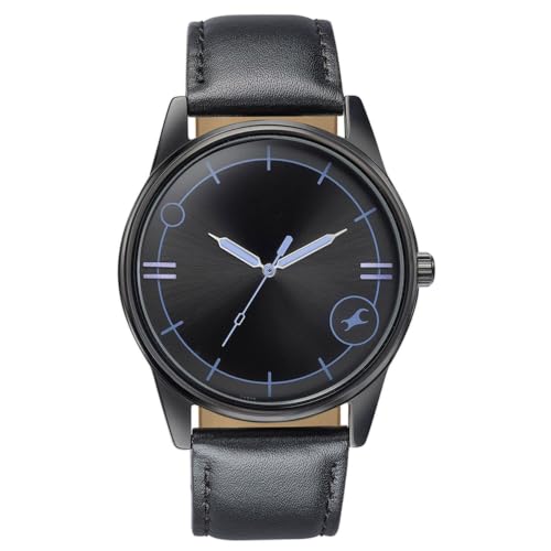 Fastrack Plain 3 Hands Black Round Dial Black Plating Leather Strap Mens Watch - 3305NL02