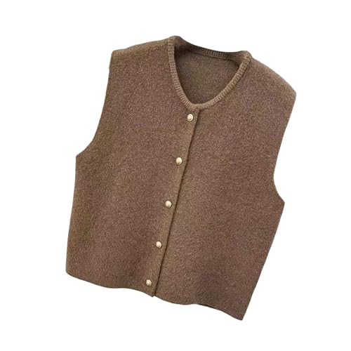 ZOOMELLA Women Knit Cardigan Vest Button Waistcoat for Commuting Indoor Office Coffee