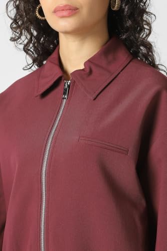 Women Maroon Solid Casual Jacket