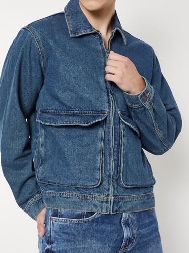 Max Men Washed Denim Jacket (Blue_XXL)