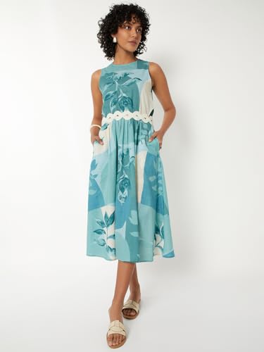 Max Women Printed Midi Dress (Blue_S)