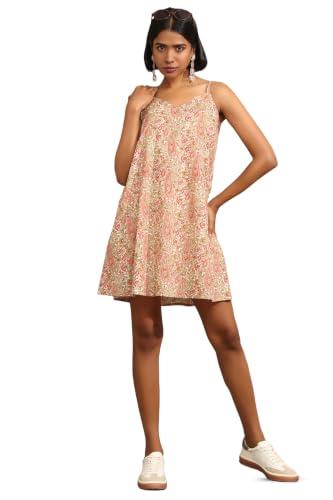 Soch Womens Beige Cotton Paisley Print A-Line Dress