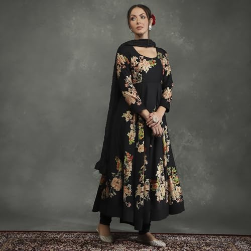 BIBA Women's Silk Chanderi Kurta Sets (CKD10960AW24BLK_Black