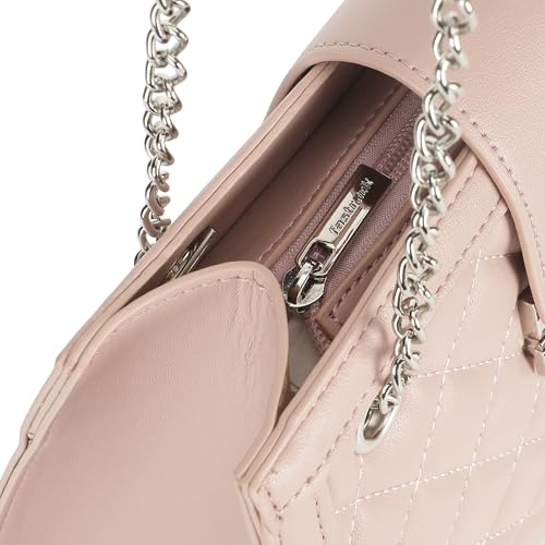 Pink SnapLock Shoulder Bag | Quilted Faux-Leather Women’s Handbag |Bag with Chain Strap & Dual Closure