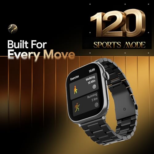 Fire-Boltt Ninja X Ring Smart Watch 1.96" Always On Display Bluetooth Calling, Voice Assistant, SpO2 & Heart Rate, 120+ Sports Modes, IP67 Waterproof Smartwatch for Men & Women - Black Steel