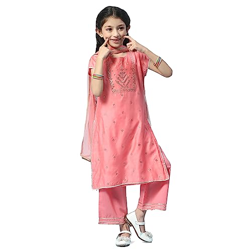 Biba Girl's Cotton Printed Straight Kid (Kw5222_Pink_5, Salwar Suit Set)
